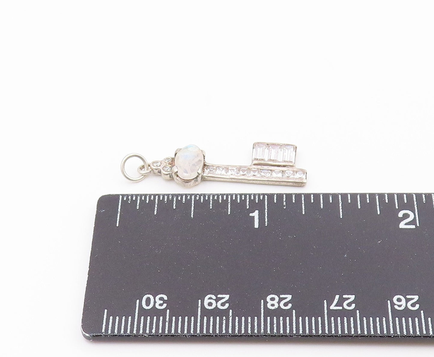 DESIGNER 925 Silver  Vintage Moonstone & Cubic Zirconia Key Pendant  PT20405