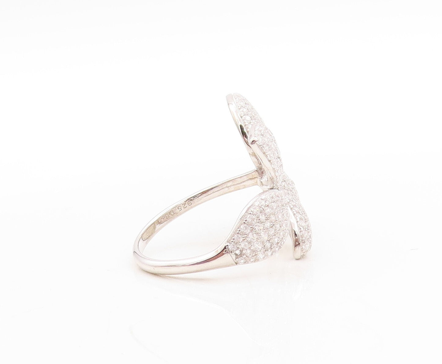 925 Sterling Silver Vintage Ring Modernist CZ Inlay Flower Cutout Sz 10  RG31439