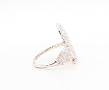 925 Sterling Silver Vintage Ring Modernist CZ Inlay Flower Cutout Sz 10  RG31439