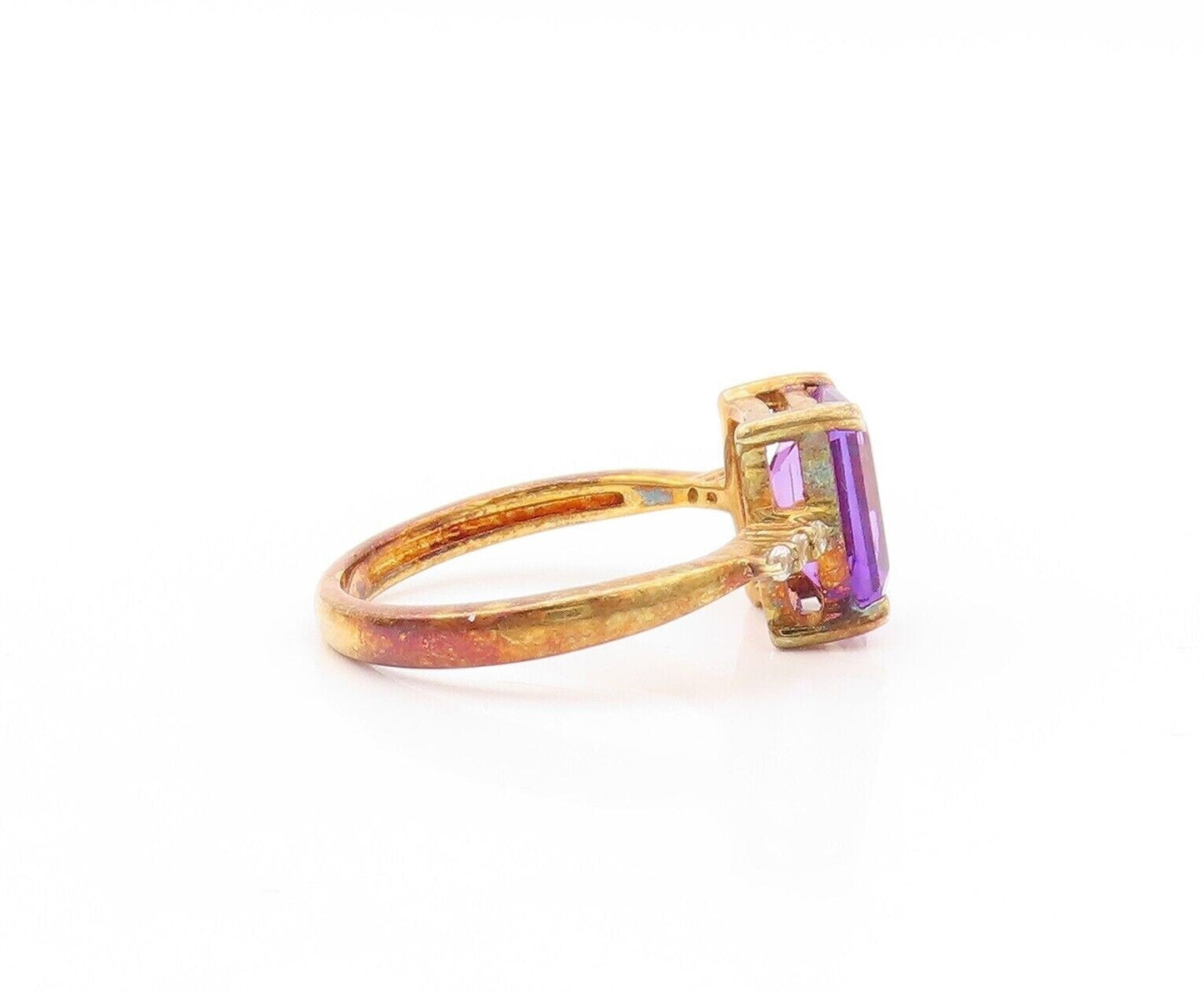 925 Sterling Silver Vintage Ring Gold Plated Amethyst & Topaz  Sz 7  RG30021