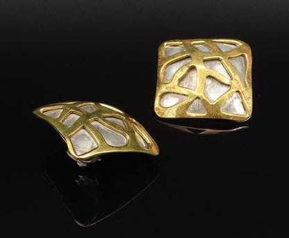 925 Silver  Vintage Two Tone Carved Shapes Clip Back Dome Earrings  EG12208
