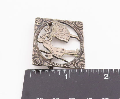 925 Sterling Silver Vintage Brooch Pin Floral Framed Kissing Couple  BP12458