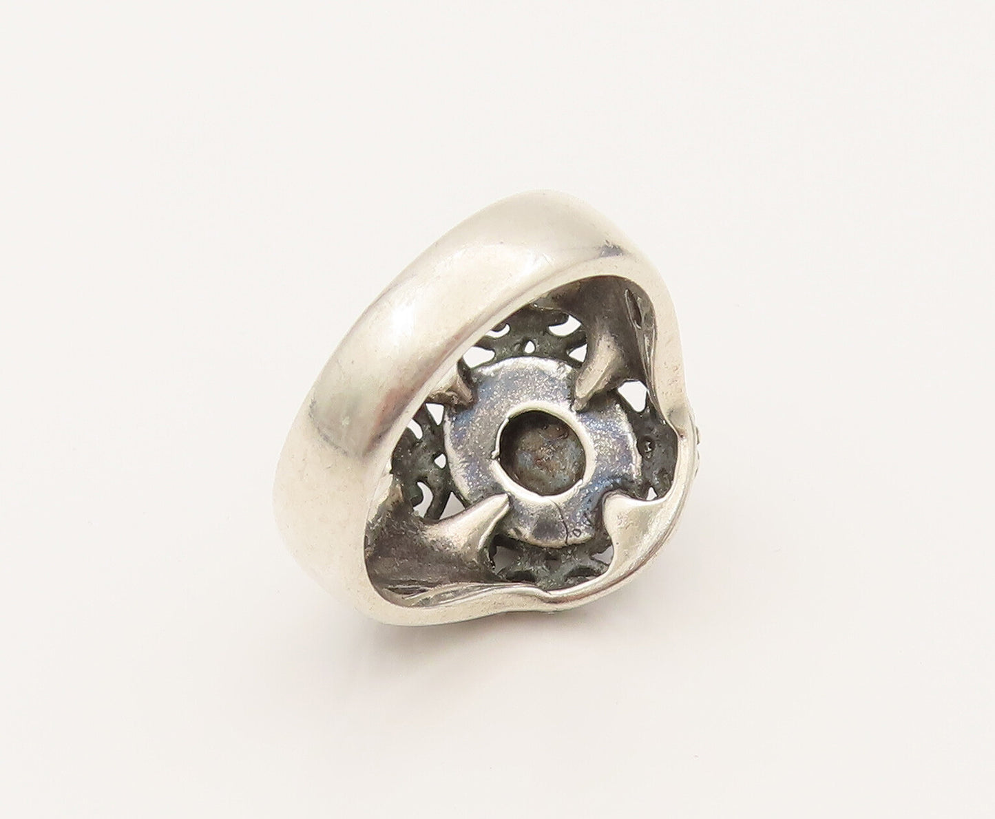 CAROLYN POLLACK 925 Silver  Vintage Floral & Swirl Sodalite Ring Sz 8  RG26402
