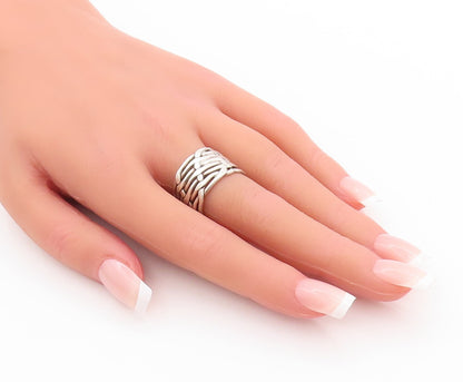 925 Sterling Silver Vintage Ring Solid Trellis Stack Rope Effect  Sz 7  RG28794