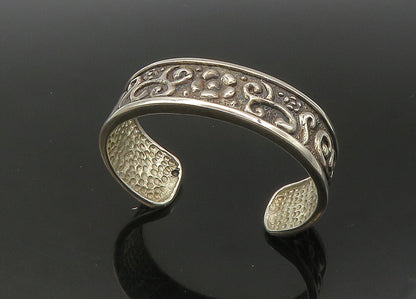 925 Sterling Silver  Vintage Shiny Floral Swirl Pattern Cuff Bracelet  BT8721