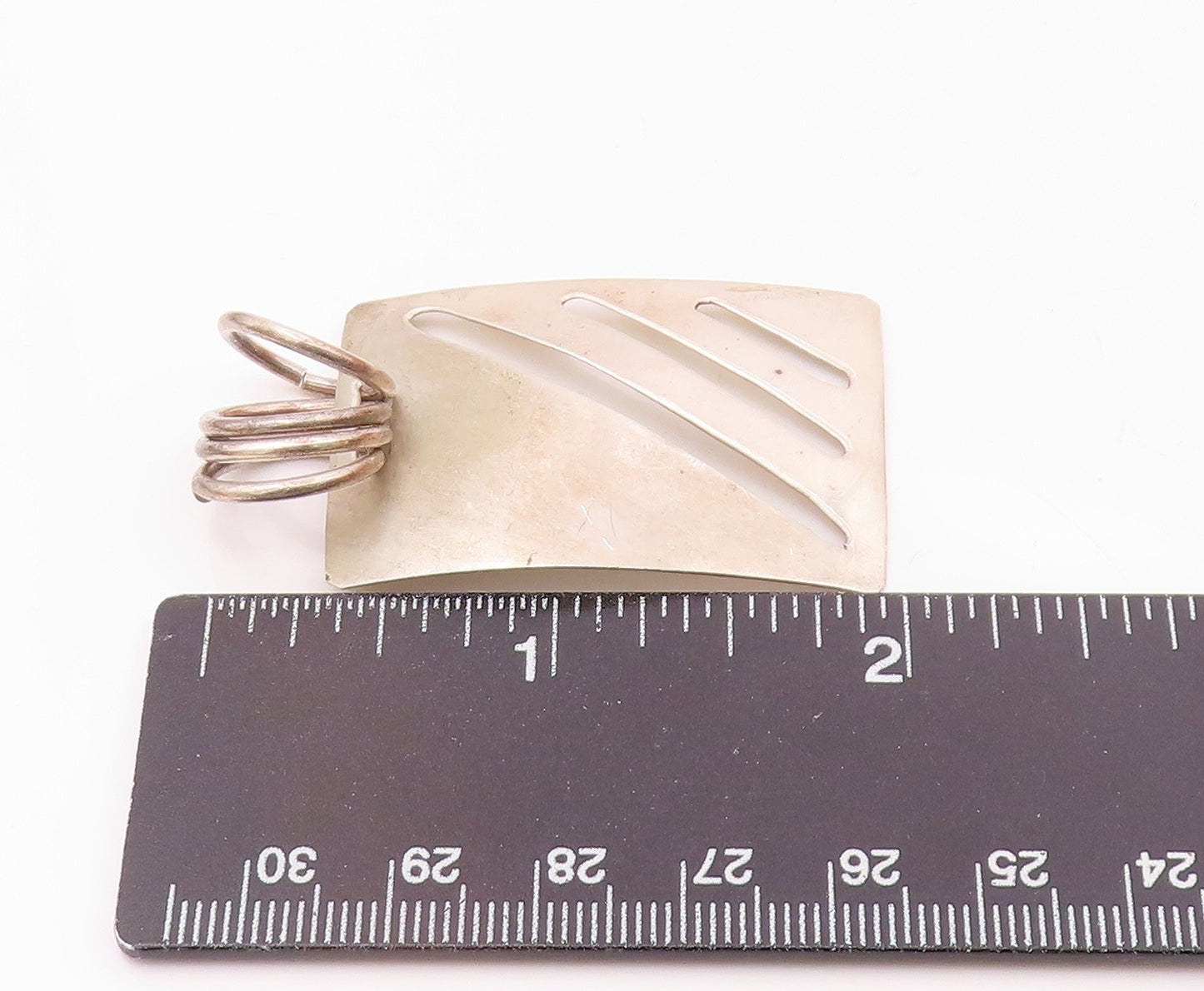925 Sterling Silver  Vintage Shiny Smooth Cutout Detail Pendant  PT12007