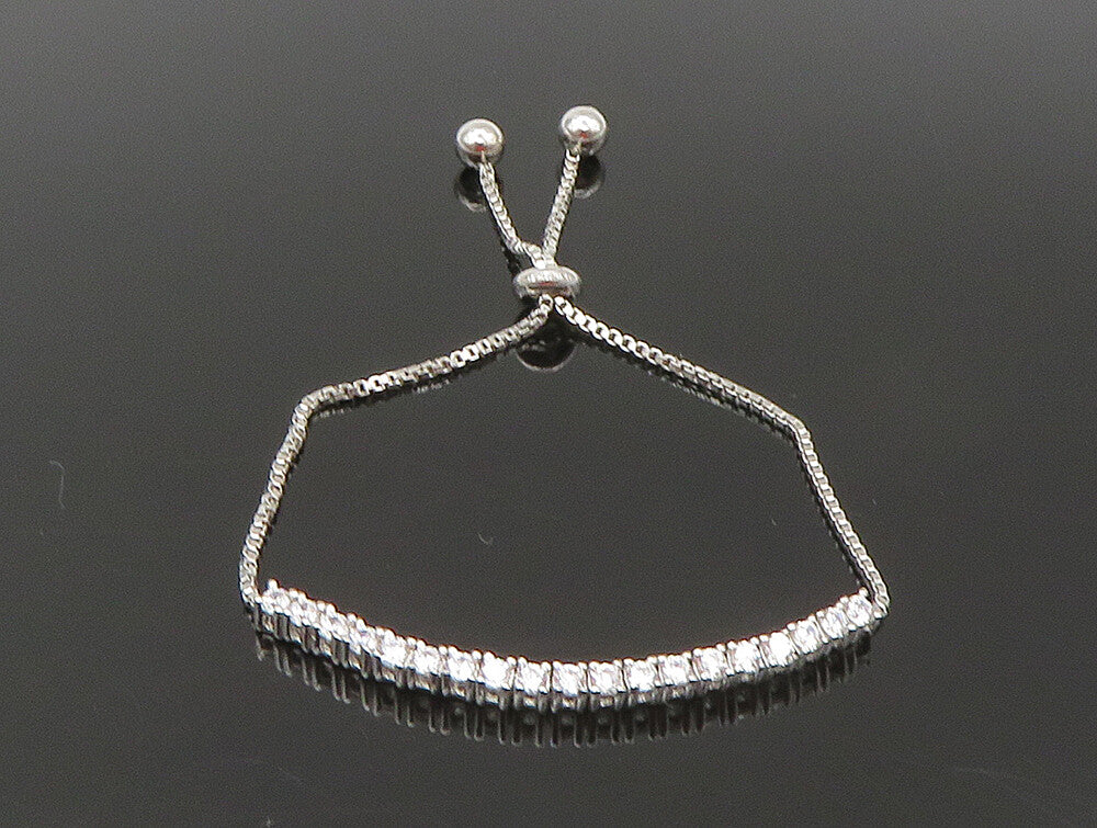 925 Silver  White Cubic Zirconia Adjustable Child Box Chain Bracelet  BT1059