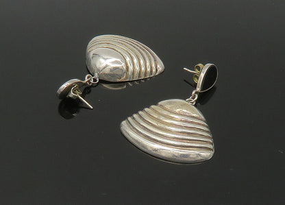 925 Sterling Silver  Vintage Inlaid Black Onyx Hollow Dangle Earrings  EG11037