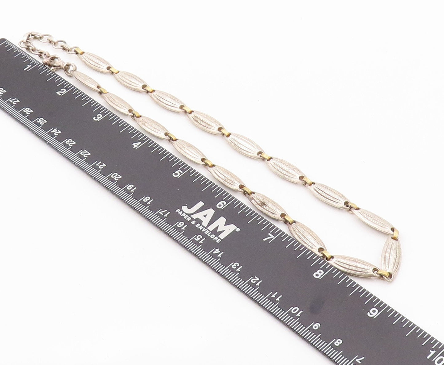925 Sterling Silver Vintage Necklace Designer Grooved Ring Linked  NE4528