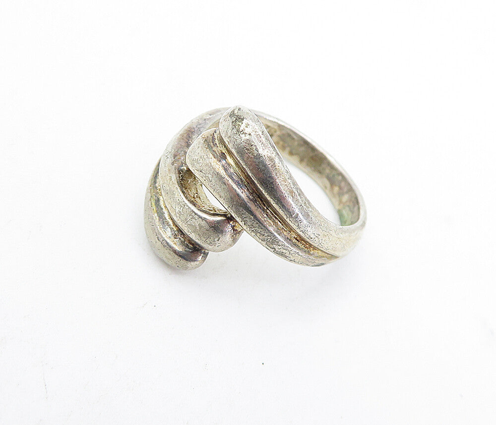 925 Sterling Silver  Vintage Dark Tone Fluted Bypass Band Ring Sz 6.5  RG5004