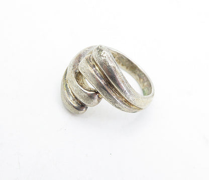 925 Sterling Silver  Vintage Dark Tone Fluted Bypass Band Ring Sz 6.5  RG5004