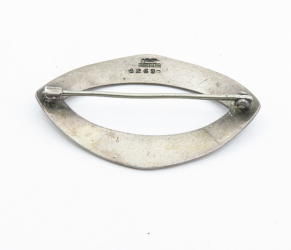 925 Sterling Silver  Vintage Antique Dark Tone Pointed Oval Brooch Pin  BP2775
