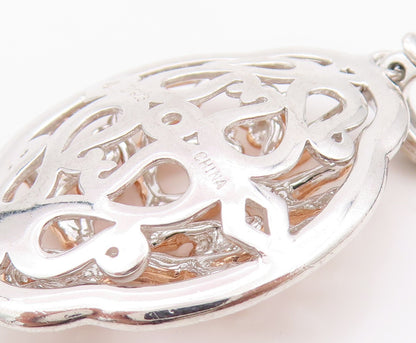 925 Sterling Silver Vintage Pendant Rose Gold Plated CZ Brutalist Cut  PT24290