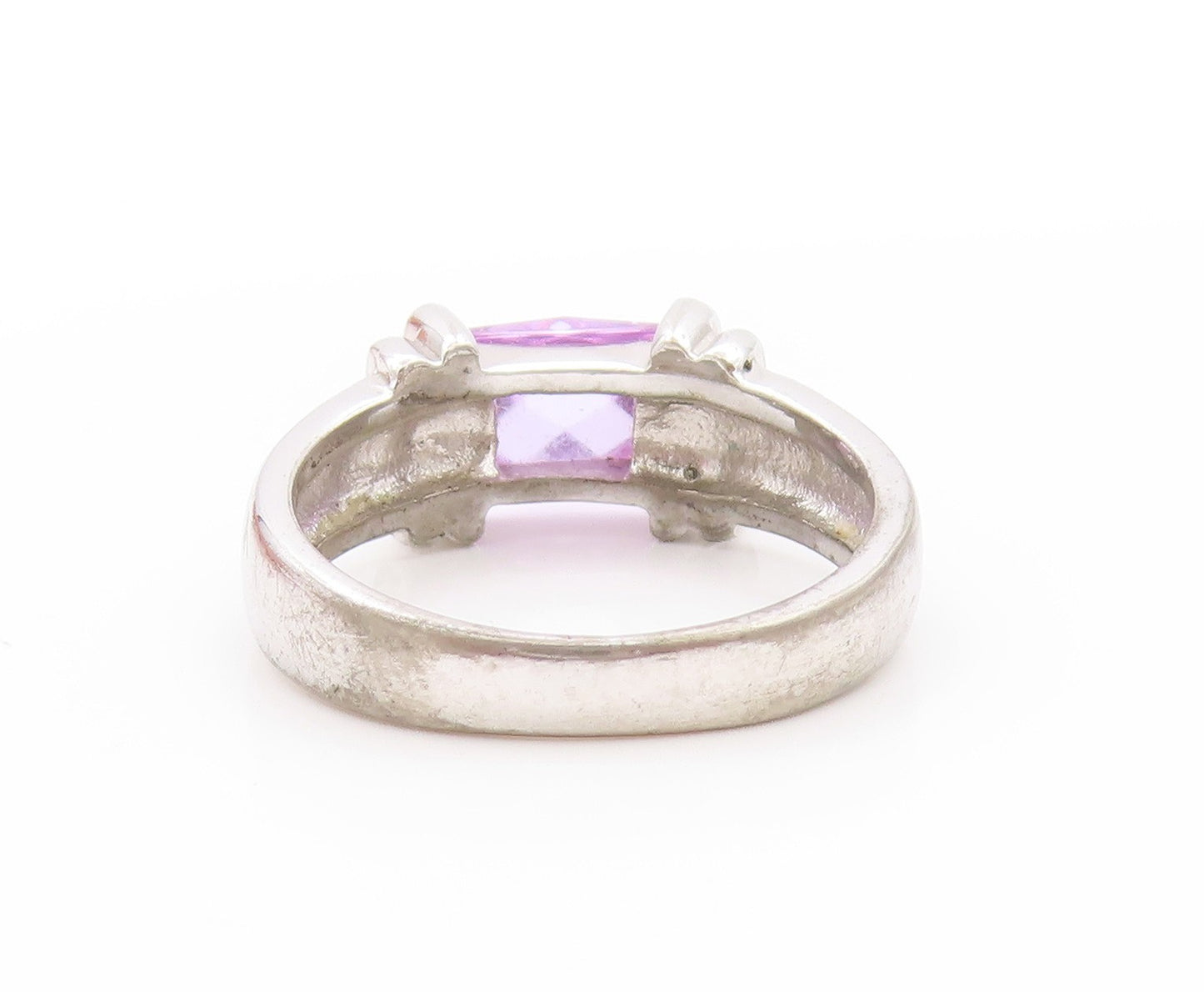925 Sterling Silver Vintage Ring Designer Amethyst Cutout  Sz 6.5  RG32979