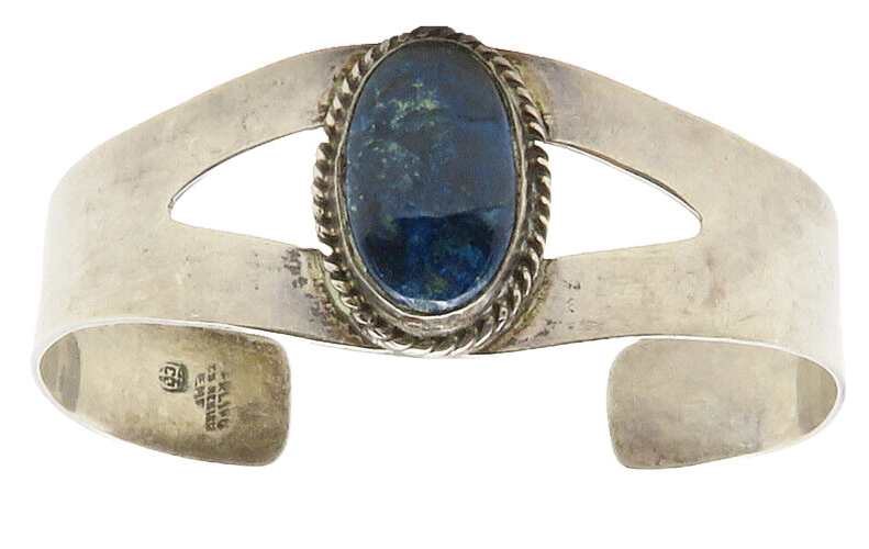 MEXICO 925 Silver  Vintage Cabochon Cut Sodalite Smooth Cuff Bracelet  BT4922