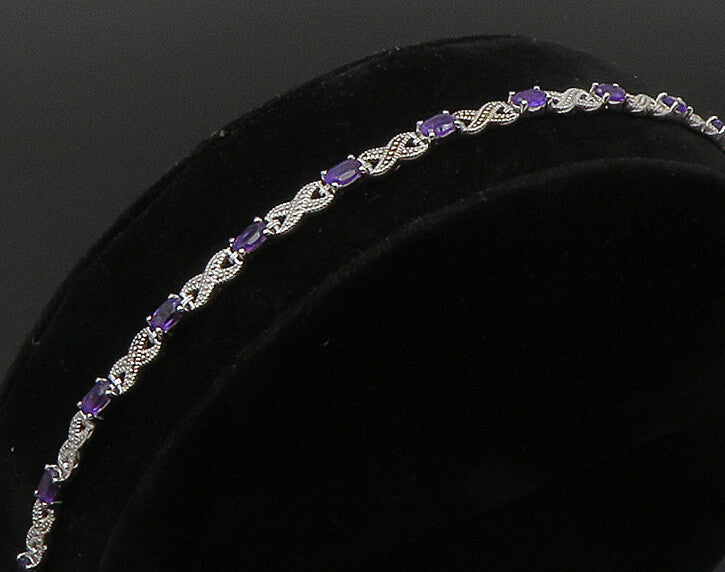 925 Sterling Silver  Faceted Amethyst  XO Tennis Bracelet  BT1092