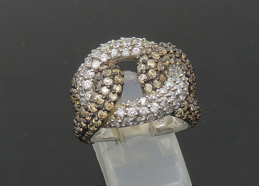 925 Sterling Silver  Vintage Cubic Zirconia & Topaz Band Ring Sz 7  RG21662