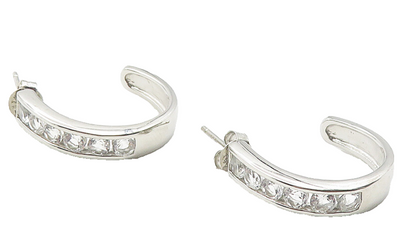 925 Sterling Silver  Vintage White Topaz Shiny Smooth JHoop Earrings  EG6253