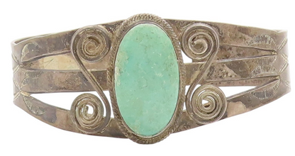 925 Sterling Silver Vintage Bracelet SOUTHWESTERN Green Turquoise Cuff BT11794