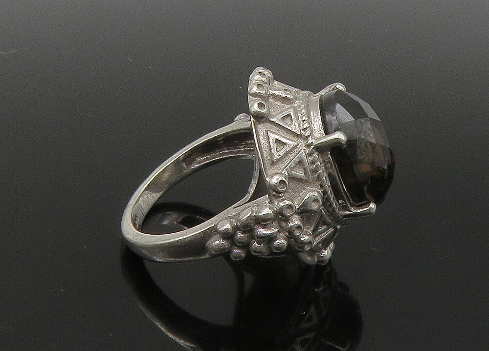 925 Sterling Silver  Vintage Faceted Smoky Topaz Cocktail Ring Sz 8  RG22406
