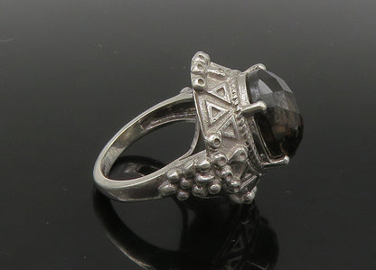 925 Sterling Silver  Vintage Faceted Smoky Topaz Cocktail Ring Sz 8  RG22406