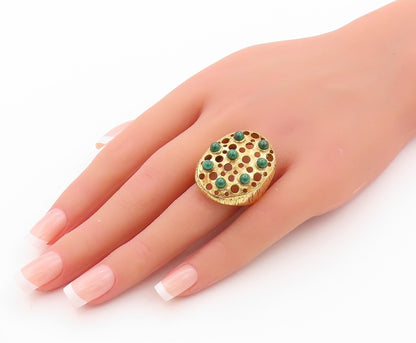 925 Sterling Silver Vintage Ring Gold plated Malachite Cutouts  Sz 8  RG32407