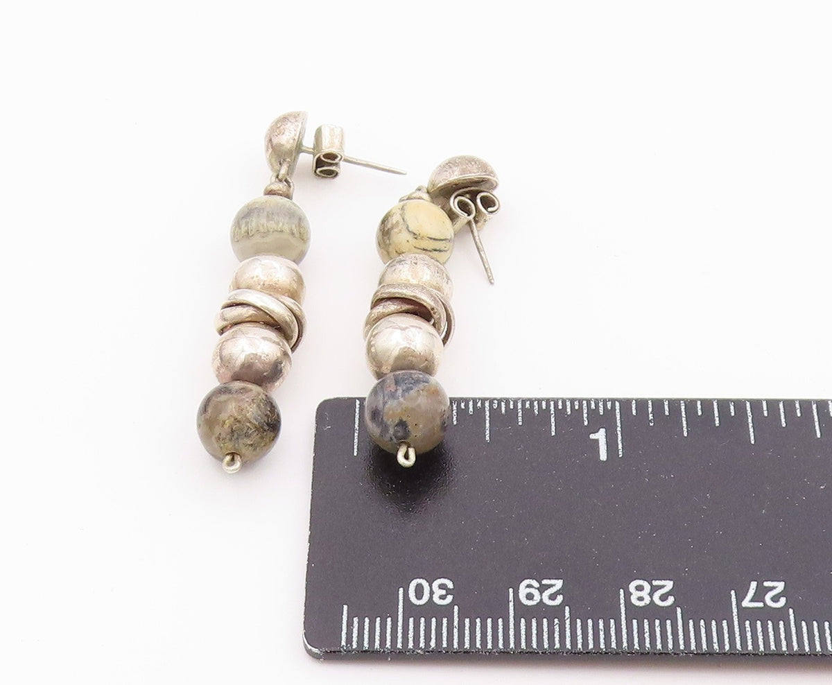 925 Sterling Silver Vintage Earrings Modernist Jasper Beaded Dangle  EG14438