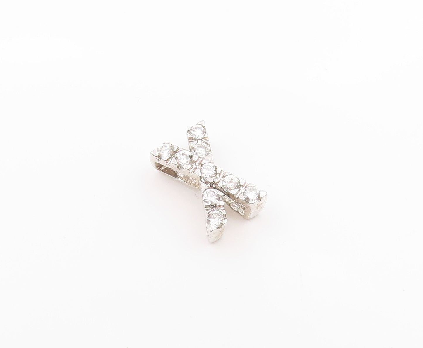 925 Sterling Silver  Vintage Dainty Cubic Zirconia X Charm Pendant  PT21234