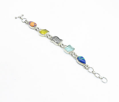 925 Sterling Silver  Vintage Azurite Turquoise & Topaz Chain Bracelet  BT3157