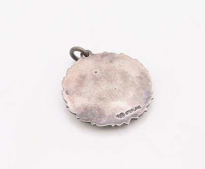 925 Sterling Silver Vintage Pendant Antique Dark Tone Floral Carved  PT23534