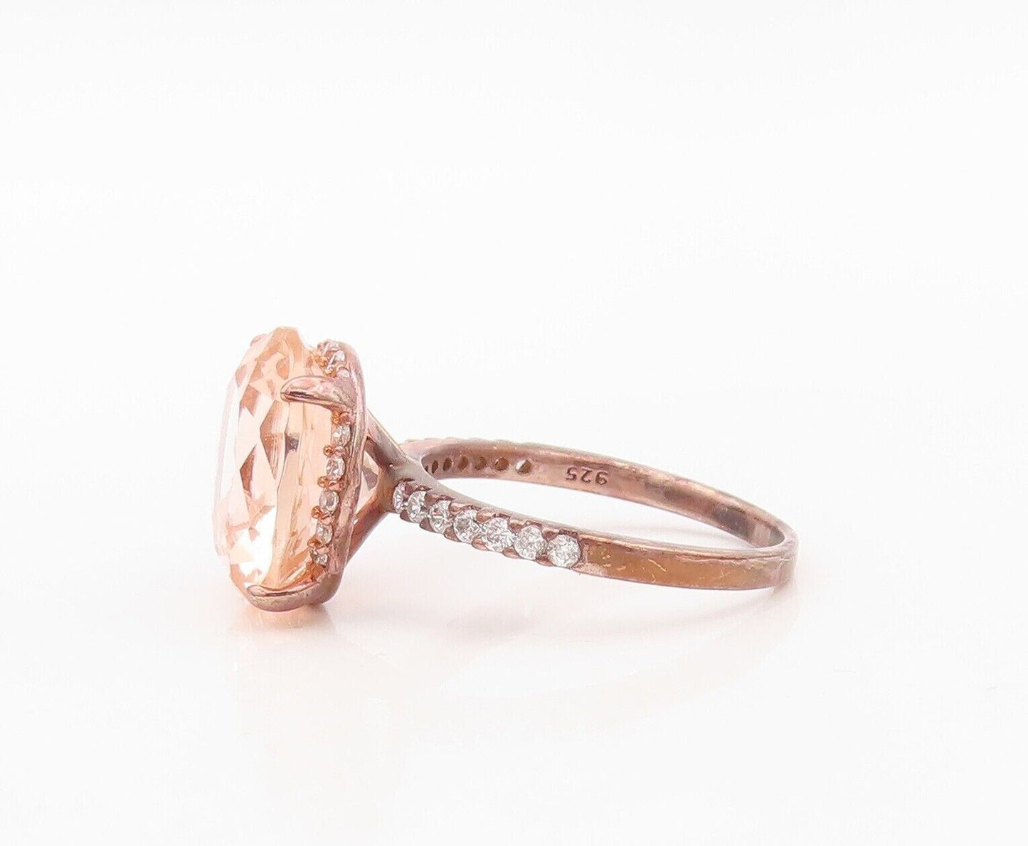 925 Sterling Silver Vintage Ring Rose Gold Plated Morganite & CZ  Sz 7  RG30170