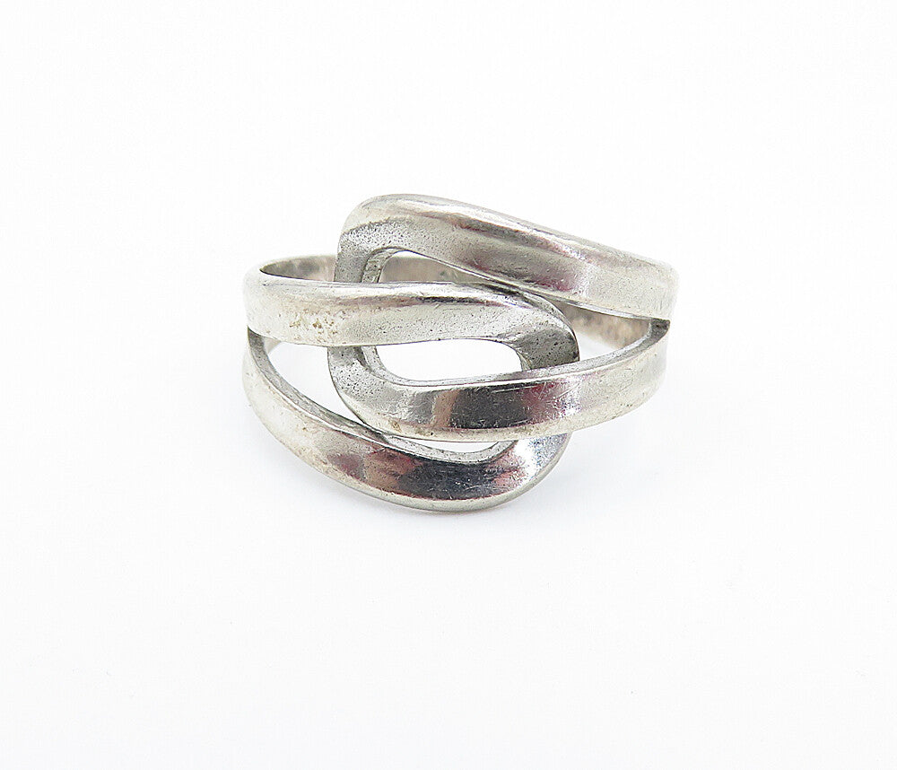 BEAU 925 Silver Vintage Interlocking Loop Bypass Style Band Ring Sz 5 RG6809
