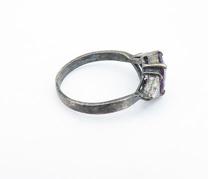 925 Silver  Vintage Purple & White Cubic Zirconia Band Ring Sz 9.5  RG7144