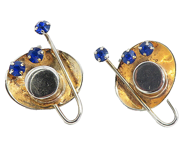 925 Sterling Silver   Vintage Blue Topaz Modernist Non Pierce Earrings  EG4395