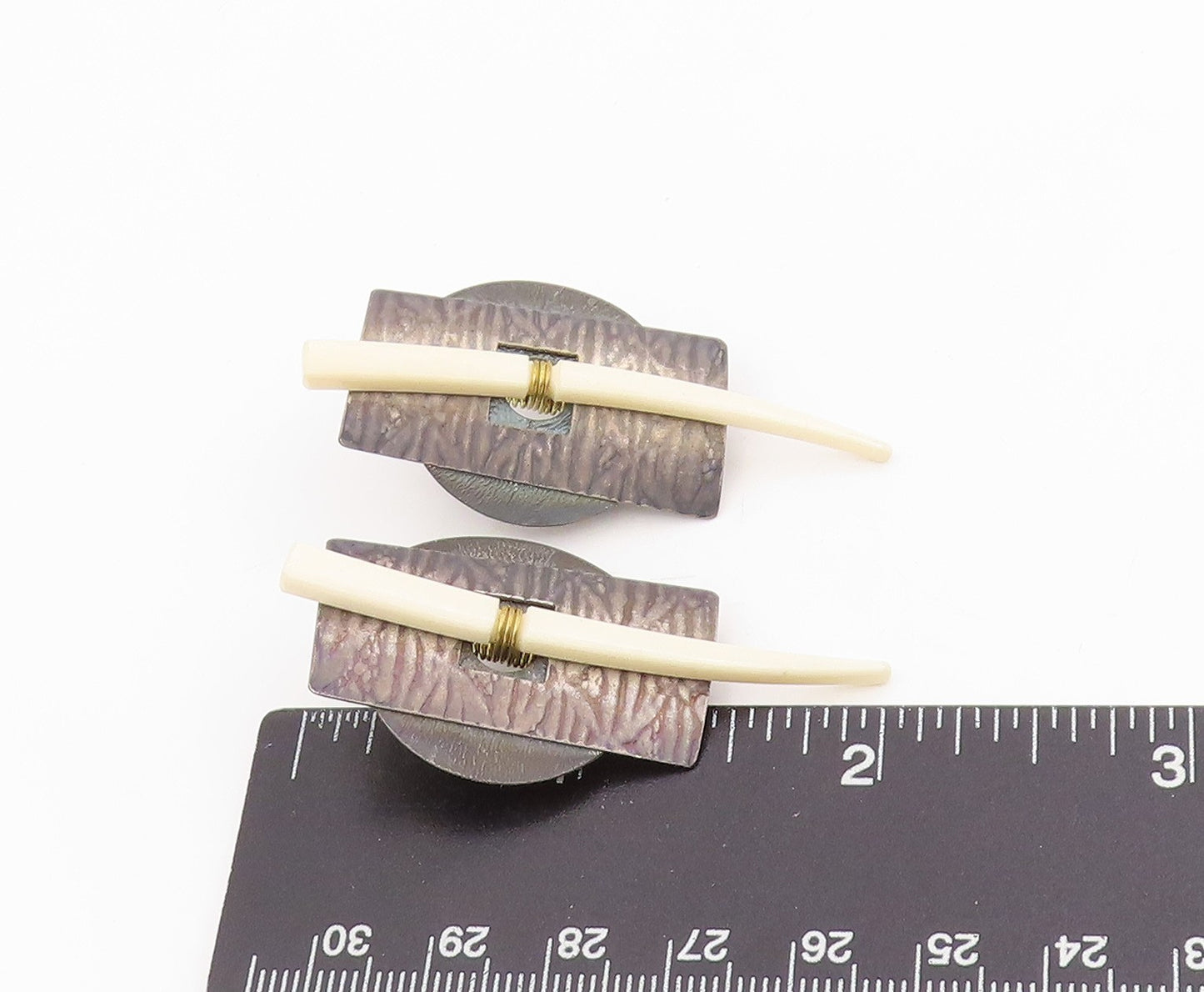14k Gold & 925 Sterling Silver Vintage Earrings ROPER Tribal Shields  EG13984