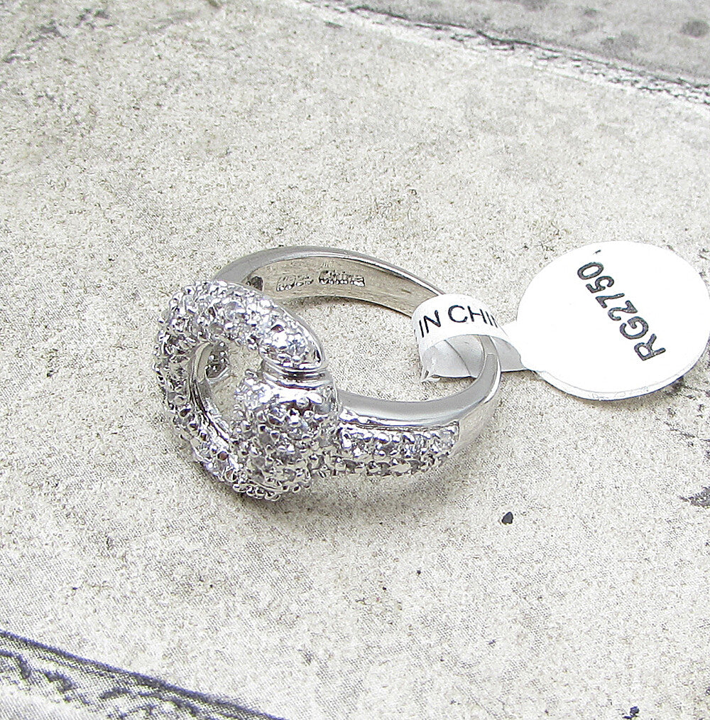 925 Sterling Silver  White Cubic Zirconia Belt Style Band Ring Sz 6  RG1576