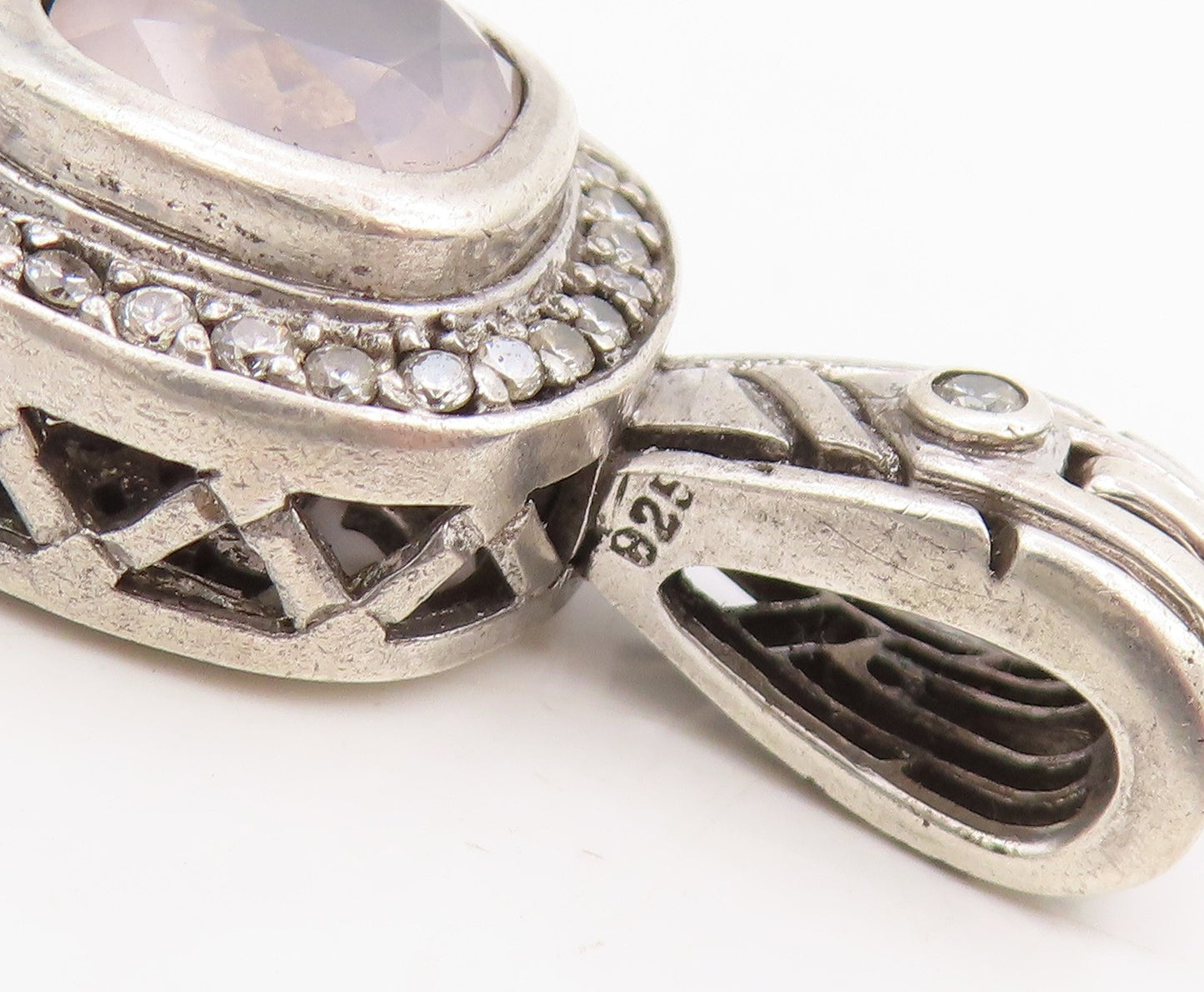 925 Sterling Silver Vintage Pendant Cushion Cut Topaz & Halo CZ Charm  PT25317