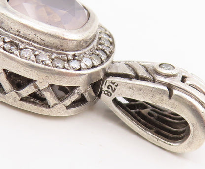 925 Sterling Silver Vintage Pendant Cushion Cut Topaz & Halo CZ Charm  PT25317