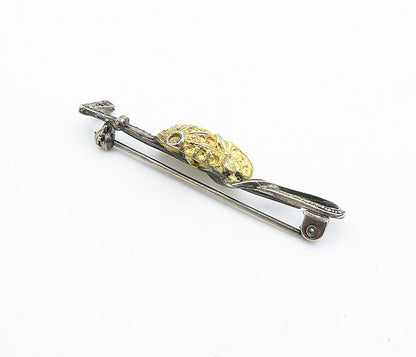 925 Sterling Silver  Vintage Horse Jockey Hat & Whip 2 Tone Brooch Pin  BP2536