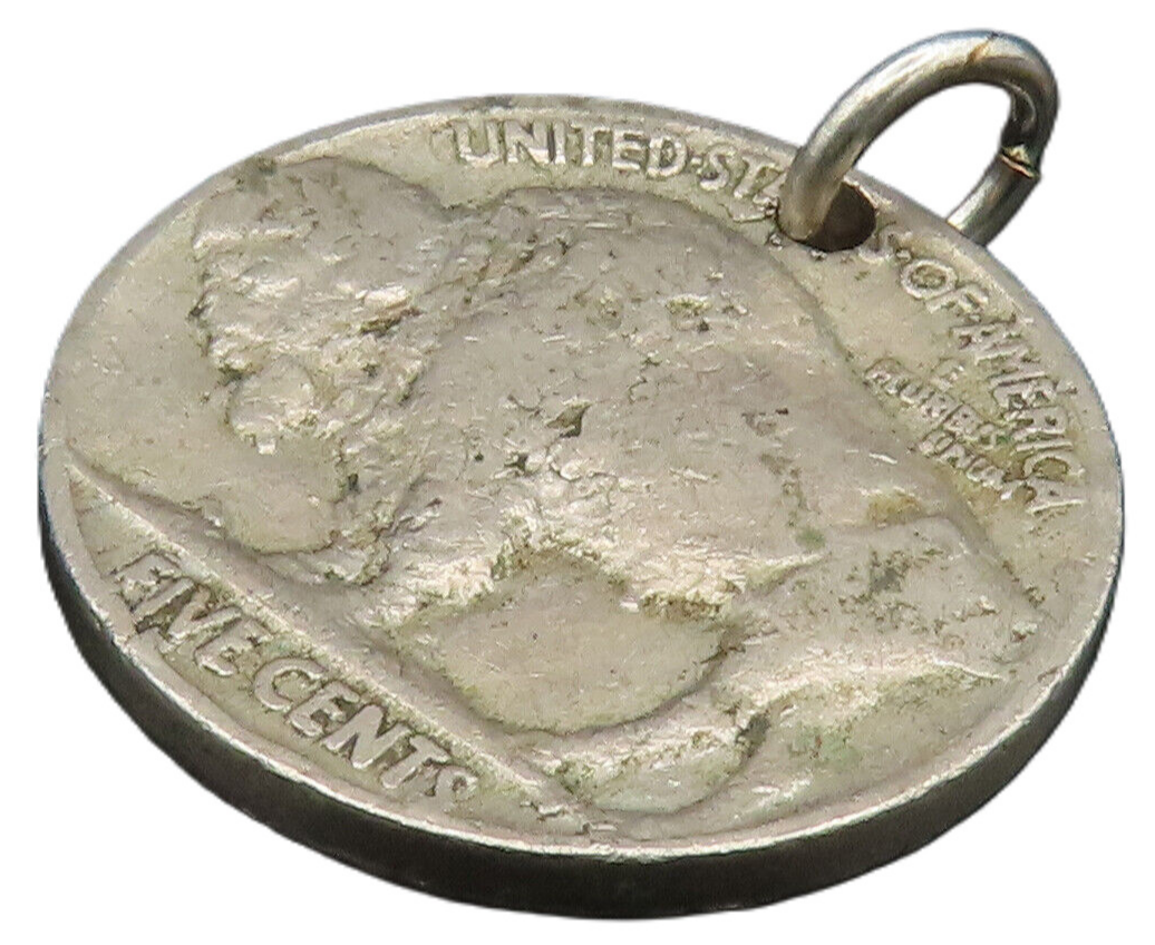 925 Silver   Vintage Indian Head Five Cents Buffalo Coin Pendant  PT20539
