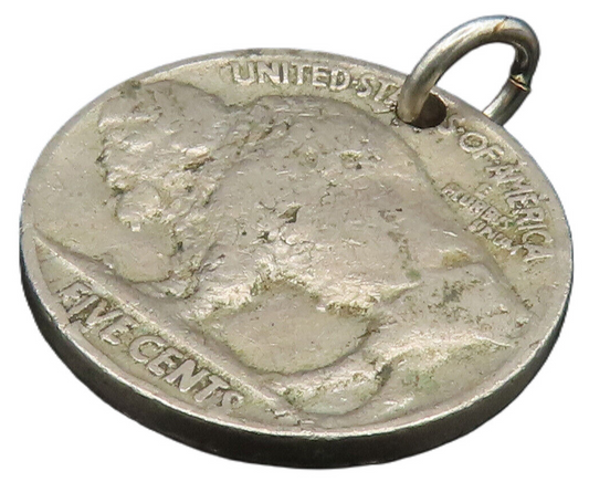 925 Silver   Vintage Indian Head Five Cents Buffalo Coin Pendant  PT20539