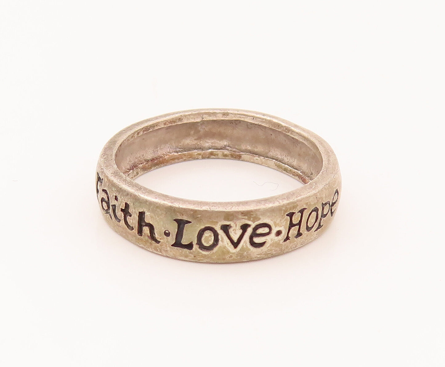 925 Silver  Vintage Minimalist Carved Faith Love Hope Ring Sz 7  RG26600