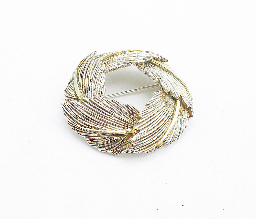 MEXICO 925 Sterling Silver  Vintage Shiny Floral Leaf Wreath Brooch Pin BP2639