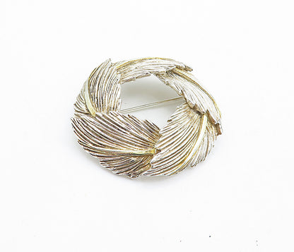 MEXICO 925 Sterling Silver  Vintage Shiny Floral Leaf Wreath Brooch Pin BP2639