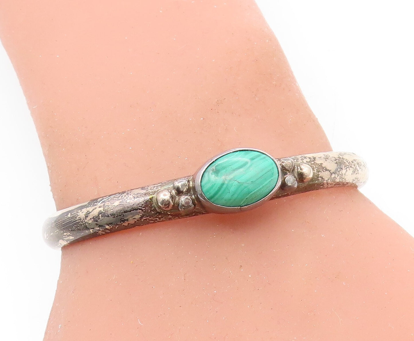 A. THOM NAVAJO 925 Sterling Silver Vintage Cabochon Cut Malachite Cuff BT3201