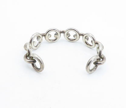925 Sterling Silver Vintage Shiny Round Macaroni Link Cuff Bracelet BT2060