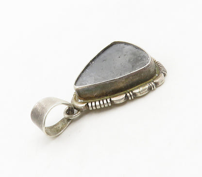 SPENCER NAVAJO 925 Silver  Vintage Grey Jasper Etched Border Pendant  PT13034