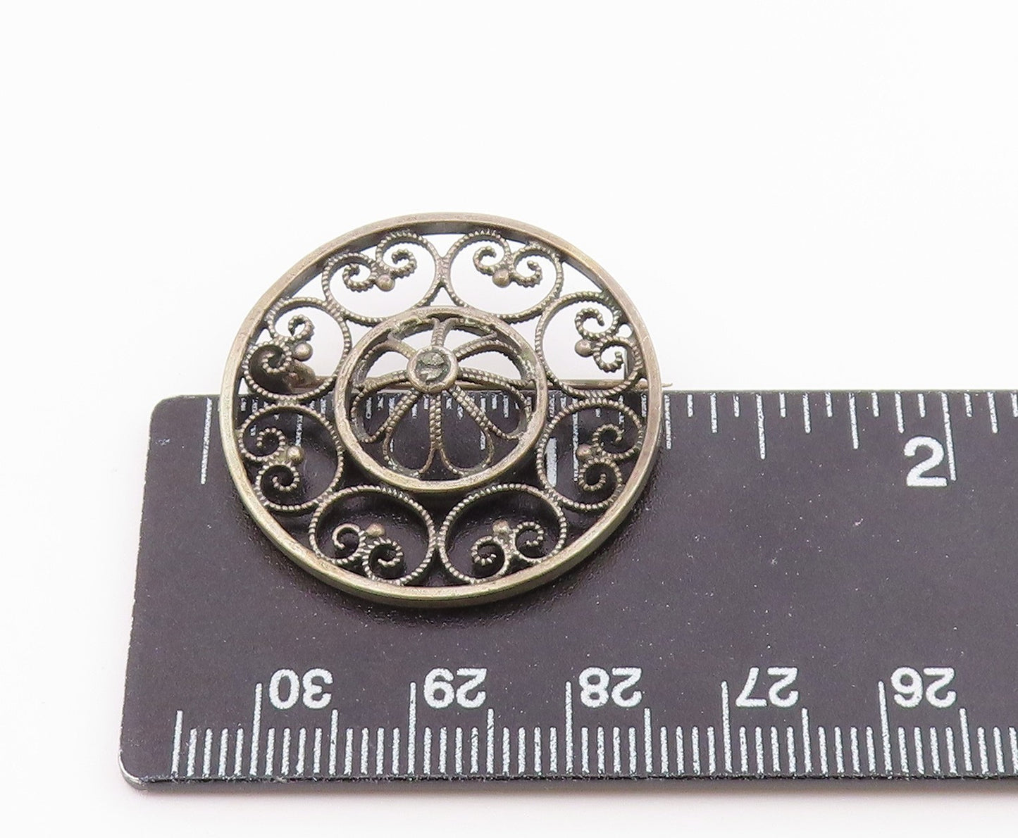 NORWAY 925 Silver  Vintage Round Pretzel Twist & Flower Dome Brooch Pin BP9601