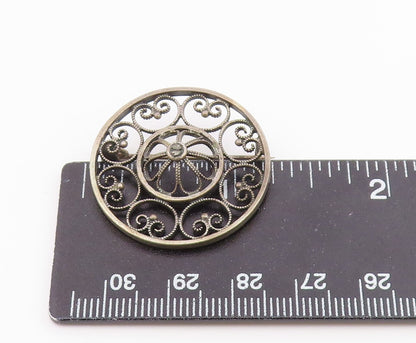 NORWAY 925 Silver  Vintage Round Pretzel Twist & Flower Dome Brooch Pin BP9601