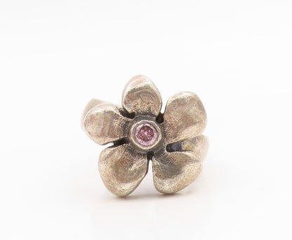 925 Sterling Silver Vintage Ring Pink Topaz Floral Blossom Band  Sz 7  RG34877
